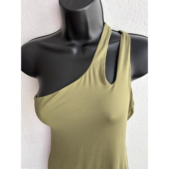 STNDRD Olive Green Asymmetrical Bodycon Dress Size M Cutout Sexy Date Going Out - Picture 2 of 10